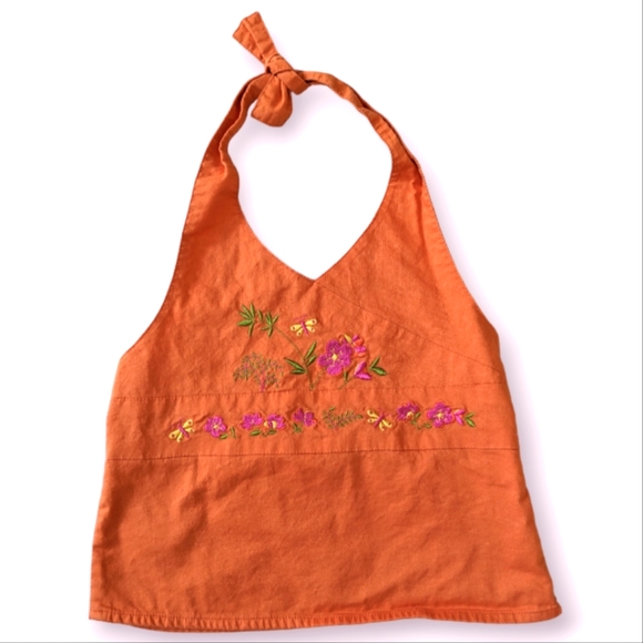 American Girl halter top Jess Meet size 8 orange floral butterflies embr… - Picture 1 of 5